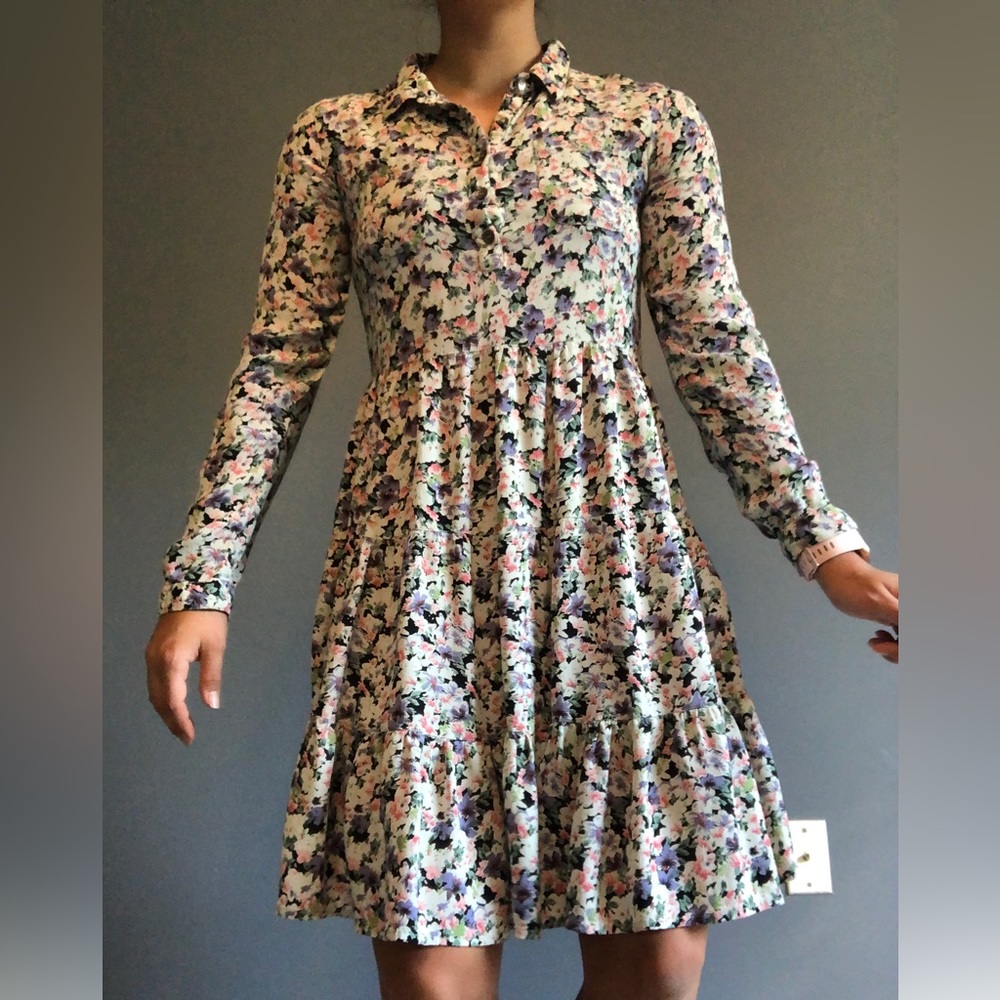 Ganni By Anthropologie Flowy Tiered Dress In Gauzy Fl… Gem